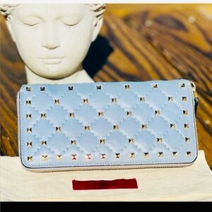 Valentino Garavani Blue Leather Rockstud Continental Wallet